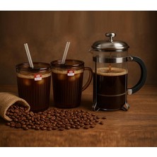 Adet Kapaklı Pipetli Cam Kupa Bardak Çay Kahve Meşrubat Tatlı Bardağı Kahverengi 370 ml