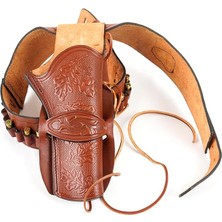 Caka Batı Kovboy Tabanca Kılıfı, Deri, Özelleştirilmiş Kemer, 35-45 Kalibre Uyumlu, 20 Mermi Kapasiteli