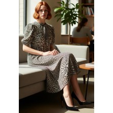 FRM Kadın Maxi Boy Dokuma Elbise Animal Baskılı Çok Renkli Viskoz A Kesim Kaliteli Şık Rahat Modern