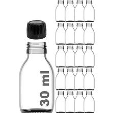 ml Sızdırmaz Kapaklı Şeffaf Shot Şişesi 30 cc Ginger Şat Beyaz Cam Şişe 20 Adet (Kilitli Plastik Siyah Kapak)