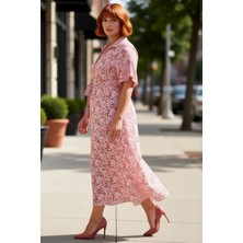 PayBuy Kadın A Line Kuşaklı Maxi Boy Gömlek Yaka Kısa Melek Kol Soyut Desenli Viskon Elbise Ilkbahar Yaz