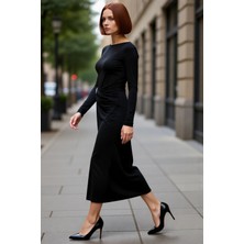 PayBuy Kadın Aksesuar Detaylı Uzun Kollu Bodycon Maxi Örme Elbise Şık Kış Koleksiyonu Özel Anlara Hazır