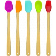 Parça Bambu Saplı Mini Silikon Spatula Kaşık Fırça Seti Renkli