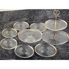 8 Parça Gold Yaldızlı Cam Servis Sunum Seti Takımı