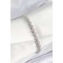 Skygo Pirinç Zirkon Taşlı Yarım Topcuk Model Gümüş Renk VIP Seri Kadın Bileklik - TJ-BB7507