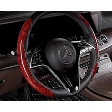 Ahşap Desenli Karbon Fiber Direksiyon Simidi Koruma Kılıfı 2'li Set Kaymaz Dayanıklı Şık ve Ergonomik Araç Direksiyon Kılıfı (Kahverengi)