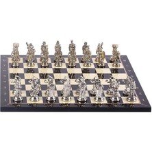 Metal Osmanlı Bizans Satranç Takımı Orta Boy Parlak ve Ceviz Tahtası