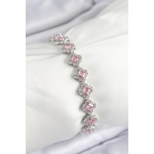 Dktt Pirinç Zirkon Taşlı Pembe Yonca Baget Model Gümüş Renk Vıp Seri Kadın Bileklik - TJ-BB7505