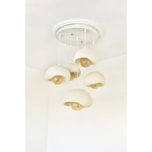 20 cm Luna Lüx 5’li Beton Görünüm Beyaz Sarkıt Tepsi Salon Avize Modern LED Sarkıt E27