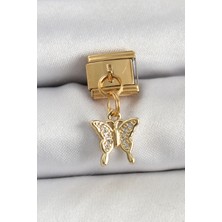 Dktt 316L Çelik Sallantılı Zirkon Taşlı Kelebek Model Gold Renk Nomination Charm - TJ-BC1414