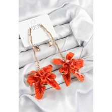 Dktt Pirinç Sallantılı Kırmızı Çiçek Model Gold Renk Kadın Küpe - TJ-BKP10982