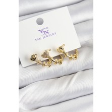 Dktt Pirinç Zirkon Taşlı Kalp Model Gold Renk 3'lü Kadın Küpe - TJ-BKP10947