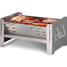 Pearl Shop Katlanır Mangal, Paslanmaz Çelik, Barbekü Kömür Mangalı, Izgaralı, Portatif Taşınabilir Pratik Mangal