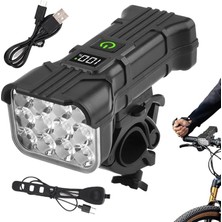 Pearl Shop Şarjlı 12 LED Fener Kornalı LCD Ikaz Lambası Işıldak Zil Su Geçirmez Gidon