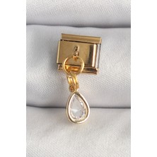 Dktt 316L Çelik Gold Renk Sallantı Damla Zirkon Taşlı Nomination Charm - TJ-BC1345
