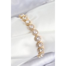 Dktt Pirinç Zirkon Taşlı Daire Baget Model Gold Renk Vıp Seri Kadın Bileklik - TJ-BB7514
