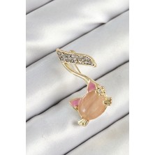 Dktt Zirkon Taşlı 3D Kedi Detaylı Nota Figürlü Gold Renk Kadın Broş - TJ-BR444