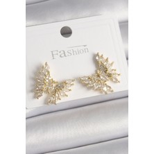 Skygo Pirinç Gold Renk Zirkon Taşlı Kelebek Model Kadın Küpe - TJ-BKP9907