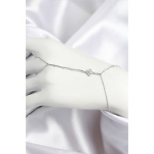 Pirinç Zirkon Taşlı Mavi Boncuklu Yonca Model Gümüş Renk Şahmeran - TJ-SN720