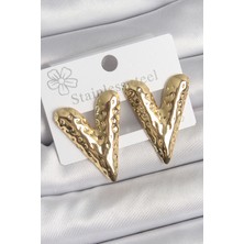 Dktt 316 Çelik Gold Renk Işlemeli Kalp Model Kadın Küpe - TJ-BKP10523