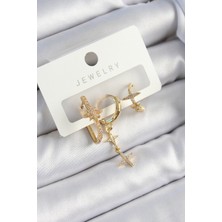 Dktt Pirinç Zirkon Taşlı Yıldız Model Gold Renk 3'lü Çift Kadın Küpe Set - TJ-BKP10837