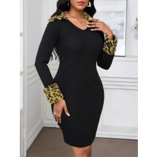 Mç Plus Kadın Uzun Kollu V Yakalı Kürk Detaylı Kaşkorse Elbise