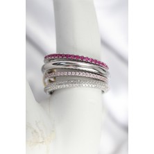 Pirinç Mix Renk Zirkon Taşlı 4'lü Kadın Yüzük - TJ-BYK3829