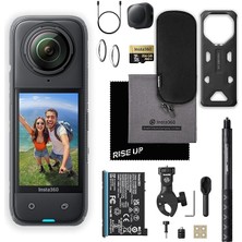 X4 Su Geçirmez 8k 360 Aksiyon Kamerası Motosiklet Kiti | 72MP 360 Fotoğraf, 4K Geniş Açılı Video Kamera | Ağır Hizmet Kelepçesi, Eylem Görünmez Selfie Çubuğu, Lens Kapağı ve 256 GB Micro Sd
