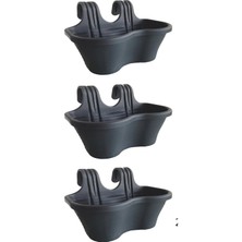 2 Gözlü, Balkon Saksı, 3 Adet, Antrasit