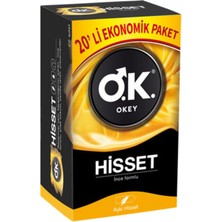 Okey Hisset 20'li Prezervatif İnce Formlu Doğal Kauçuk Yapı ile Uyarıcı Yüzeyli