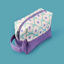 Barnaby Kurdele Detaylı Kozmetik Çantası - Krem / Lila - 17X20 cm