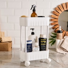 Matmel Iki Katlı Tekerlekli Banyo Rafı - Beyaz - 45X27X17 cm