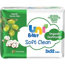 Uni Baby Soft Clean Organik Zeytinyağlı Islak Havlu 3 x 52'li Cilt Dostu Hassas Temizlik