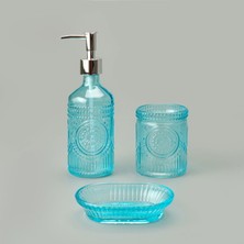 Matmel Bath 3'lü Cam Banyo Sıvı Sabunluk Seti - Mavi