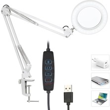Hareketli 8x Büyüteçli LED Işıklı Masa Çalışma Lambası - Mengeneli (Beyaz)