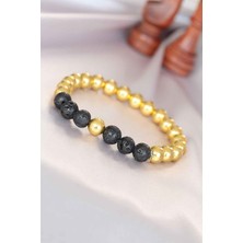 Dktt Lav Doğal Taş Detaylı Hematit Gold Renk Erkek Bileklik - TJ-EB3006