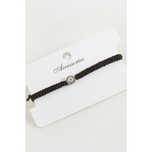 Bijuteri Net Çiçek Taşlı Makrome Örgülü Bileklik