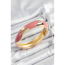 Dktt Pirinç Pembe Mineli Baklava Model Gold Renk Kadın Kelepçe - TJ-BB7329