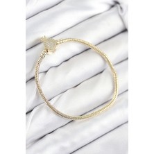 Pirinç Charm Zirkon Taşlı Taç Model Gold Renk Kadın Bileklik - TJ-BB7808