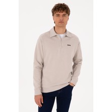 U.S. Polo Assn. Erkek Regular Fit Yarım Fermuarlı Şardonlu Polo Yaka Taş Basic Sweatshirt 50313783-VR049