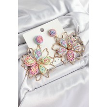 Dktt Pirinç Rainbow Çiçek Model Gold Renk Kadın Hasır Küpe - TJ-BKP10889