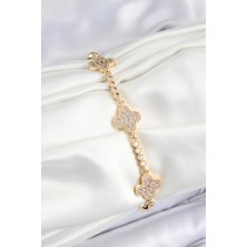 Dktt Pirinç Zirkon Taşlı Yonca Model Gold Renk Kadın Bileklik - TJ-BB7561