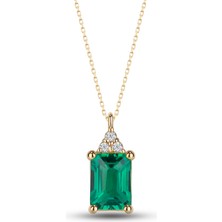 Silver City By Eva 925 Ayar Gümüş Zümrüt Taşlı Pırlanta Detaylı Kolye Kadın Hediyelik Altın Rose Kaplama Seçenekli