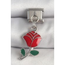 Dktt 316L Çelik Gümüş Renk Sallantı Kırmızı Gül Model Nomination Charm - TJ-BC1379