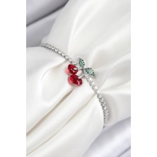 Dktt Pirinç Zirkon Taşlı Kiraz Model Gümüş Renk Asansörlü Kadın Bileklik - TJ-BB7454