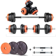 22 kg Multifonksiyonel Turuncu Siyah Halter Seti ve Dambıl Seti