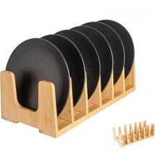 Home 6 Bölmeli Bambu Tabaklık ve Tencere Kapağı Düzenleyici – Doğal Ahşap, Şık ve Dayanıklı Mutfak Organizeri, Tava,tabak ve Kapaklar Için Çok Amaçlı Düzenleyici