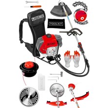 Alman 16 Hp Tam Profesyonel Sırt Tipi Benzinli Tırpan Ot Çalı Çim Biçme Makinesi Kırmızı + Canavar Başlık