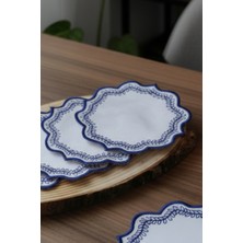 e-bizz store 6 Adet Keten Kumaş Üzeri Yaprak Desen Nakışlı Kahve Yanı Kokteyl Peçetesi & Bardak Altlığı