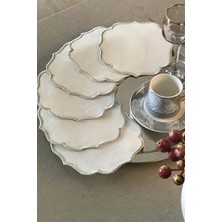 e-bizz store Simli 6 Adet Keten Kumaş Üzeri Nakışlı Kahve Yanı Sunumluk Kokteyl Peçetesi & Bardak Altlığı